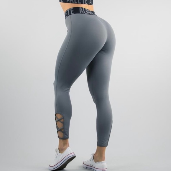 SOLD | Alphalete Gray and Black Cross Set Leggings - Picture 2 of 12
